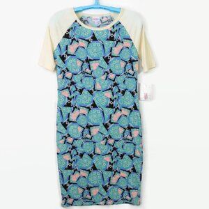 Lularoe Julia Sheath Pencil Dress Size M Medium Ivory Teal‎ Pink Black